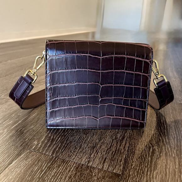 JW Pei Mini Flap Crossbody Burgundy Brown Croc Gold Hardware Vegan Leather Bag - Picture 6 of 16